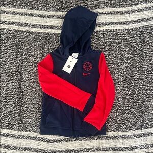 PSG Nike Kids Navy & Red Hooded Zip-Up Sweatshirt